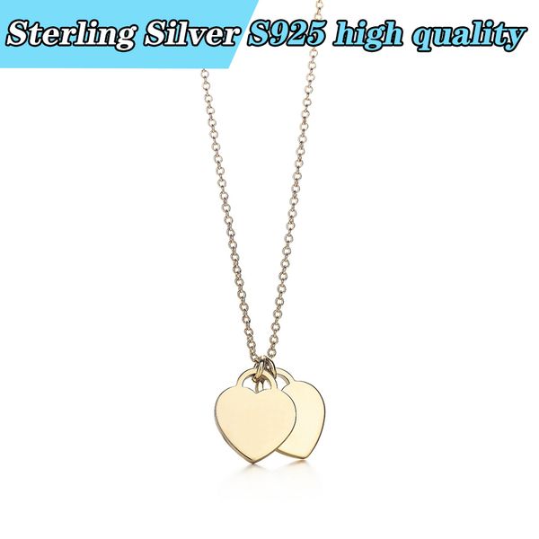 

оригинальная мода стерлингового серебра s925 двойное сердце кулон ожерелье подходит для девочек подарок на день рождения, Silver