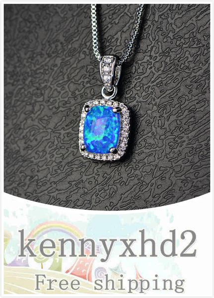 

european and american new multi-color square opal necklace fashion big brand zircon pendant, Silver