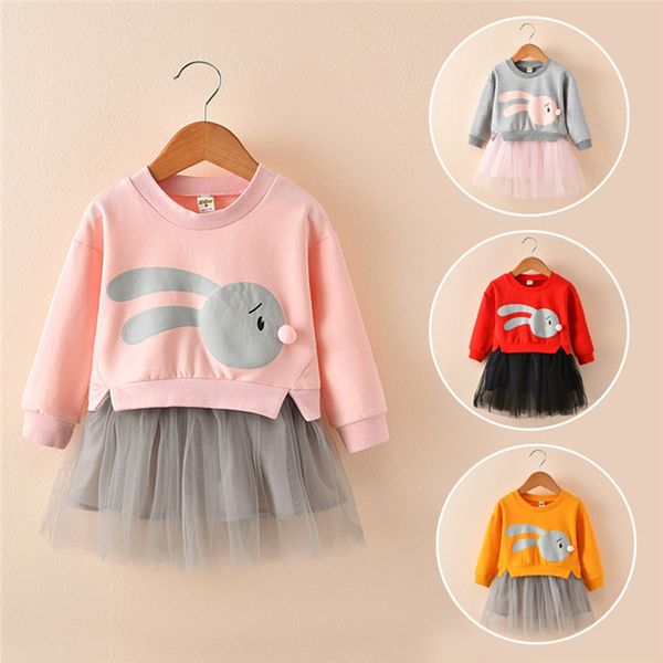 

spring autumn baby girls dresses 4 colors rabbit cartoon tulle dress kids designer clothes girls kids clothes jy09, Red;yellow