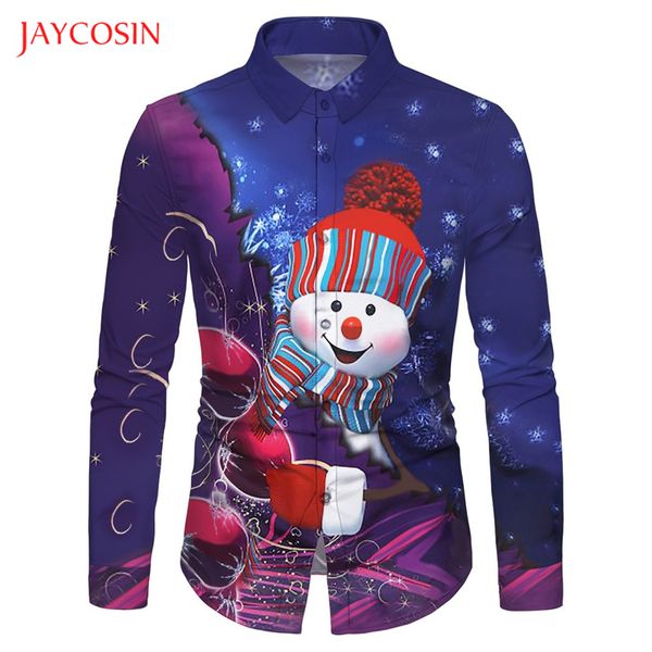 

joycosin men shirt 2019 christmas new male clothes casual fashion xmaxs snowman printed party street wear lapel blouse, White;black
