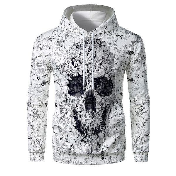 

mens designer skull 3d digital printing sweater, Black