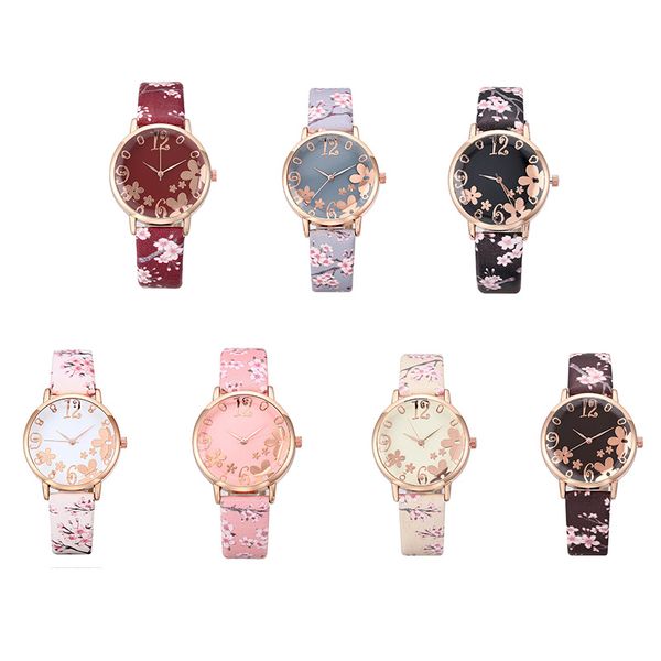 

women fashion casual quartz watch floral dial with floral print 23.5cm pu leather strap lxh, Slivery;brown
