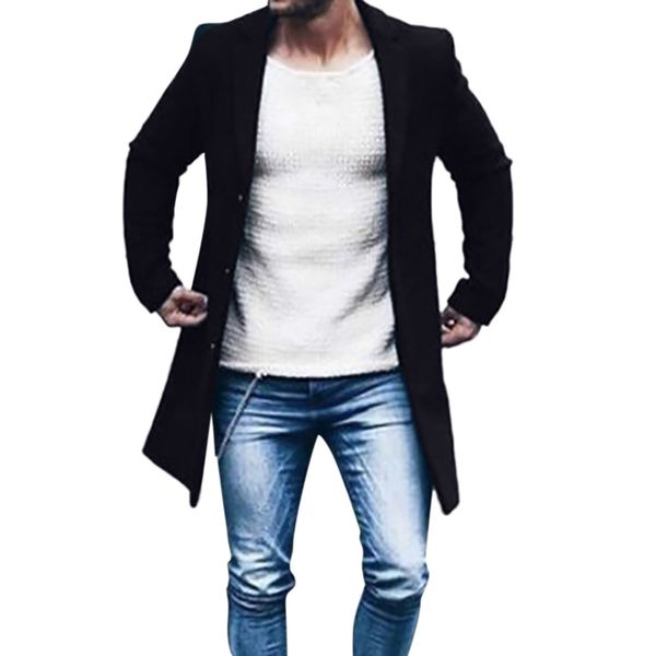 

womail 2019 fashion long sleeve mens casual jackets stylish autumn winter button slim long sleeve suit jacket trench coat, Black;brown