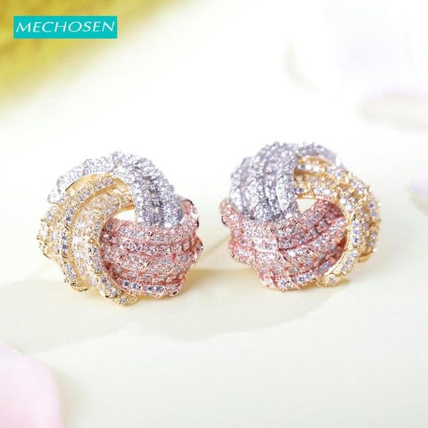 

mechosen изысканных серег круглой формы блестящей полный циркон 3 тонов медь ювелирных изделий для женщин банкетных невест свадебных серег, Golden;silver