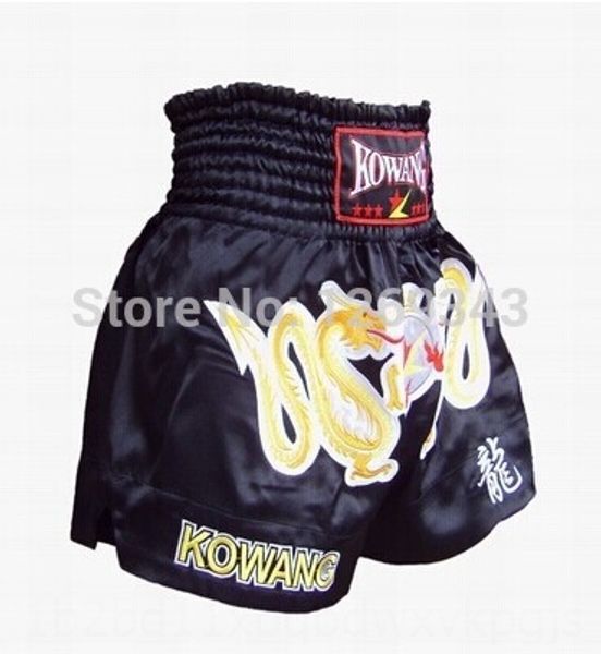 

boxing wear athletic & outdoor apparel shipping 2014 gold double dragon male and female muay thai shorts embroidered black satin import, Blue