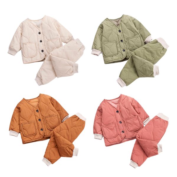 

solid warm coat fashion cute infant newborn baby girl clothes long pants 2pc outfit cotton baby boys tracksuit set, White