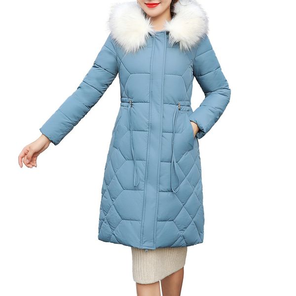 

fur hood ladies coat long coats hooded parka oversize colour jacket mid-long women winter thick jacket down 2019 winter, Black