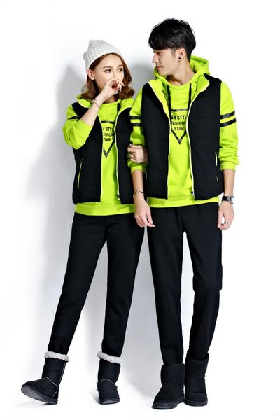 

winter thick fleece women men sport suit warm jacket coat+pant+hoodie casual jogger running outfits set sportswear tracksuit, Black;blue
