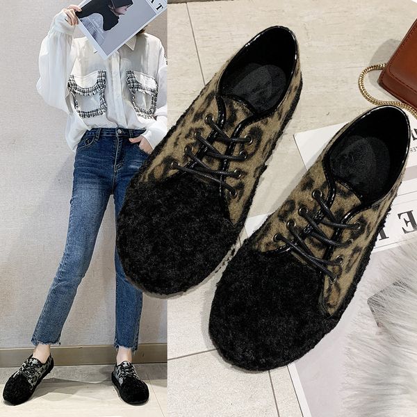 

shoes woman flats 2019 fashion women's casual female sneakers autumn loafers fur round toe all-match shallow mouth dress modis, Black