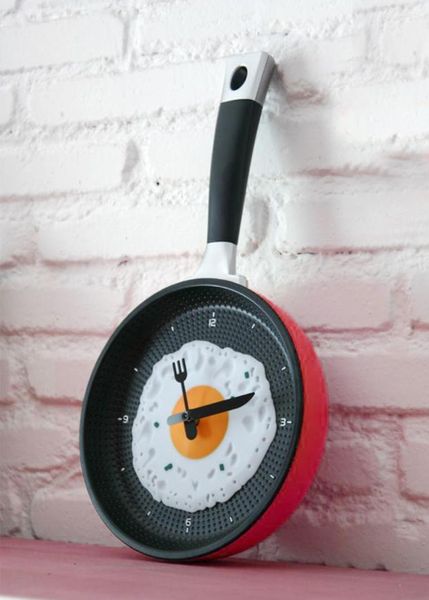 

fried egg frying pan wall clock novelty cutlery kitchen cafe diy decoration red