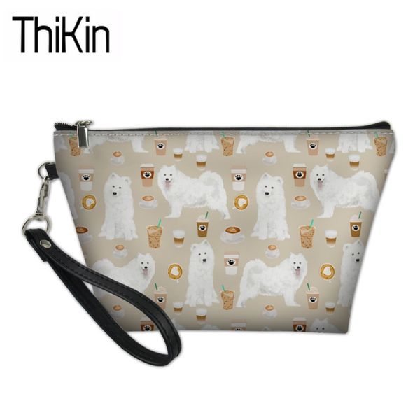 

thikin make up bag for women samoyed printing cosmetic cases ladies portable wash kit bags females travel organizer toiletry bag