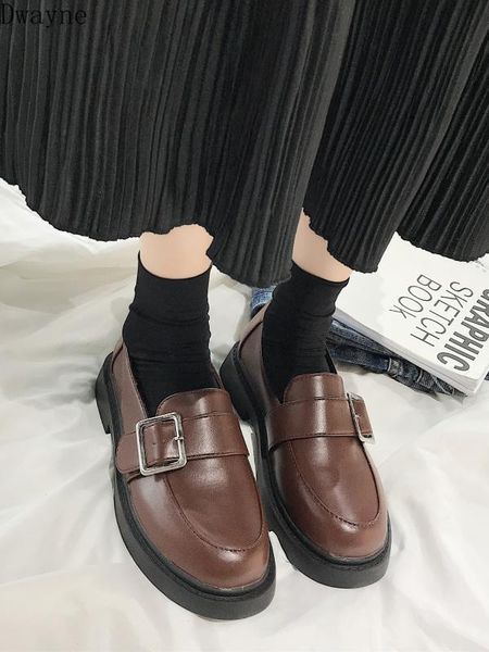 

ins small leather shoes female 2019 spring and autumn new students flat bottom wild british wind single shoes tide, Black