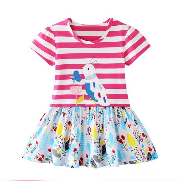 

stripe girl dress 2020 toddler kids baby girls flowers bird striped princess dress casual clothes for children girl, Red;yellow