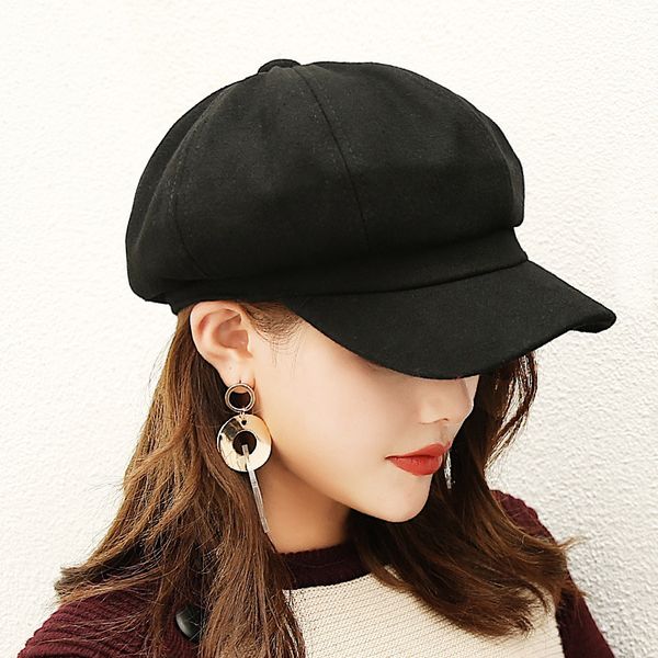 

retro women's warm autumn winter hats black gray casual beret hat hiking caps fashion wool blend newsboy caps octagonal hat, Black;white
