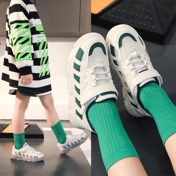 

white casual kid children boys athletic & outdoor shoes 2020 new little kids sneakers for girls fashion stripes children skate shoes, Black