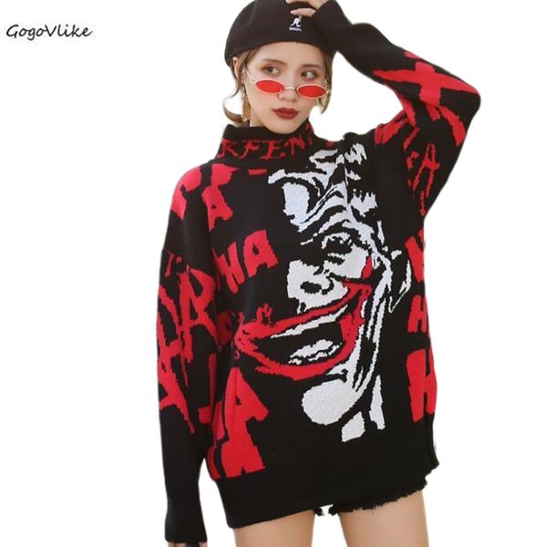 

ugly knitted sweaters women winter 2019 cartoon print cute sweater oversized pullover korean turtleneck mujer casual sa535s30, White;black