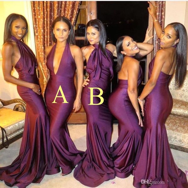 

2 styles elegant long bridesmaid dresses deep v neck halter black girls floor length wedding guest gown prom dress ba9483, White;pink