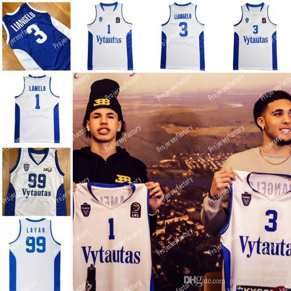 

#1 LiAngelo Ball Basketball Jersey #3 LiAngelo Ball #99 Lavar Ball Lithuania Vytautas Jerseys Stitched Men White Free Shipping