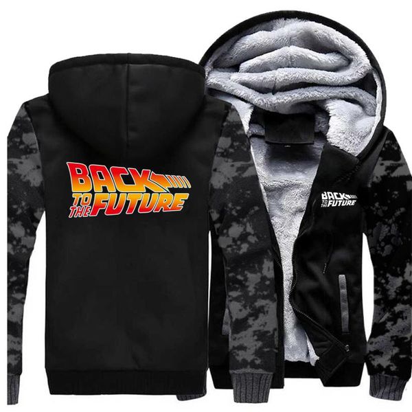 

fashion back to the future camo sweatshirt hoodies men classic movie series back to the future casual zipper jacket sportswear, Black