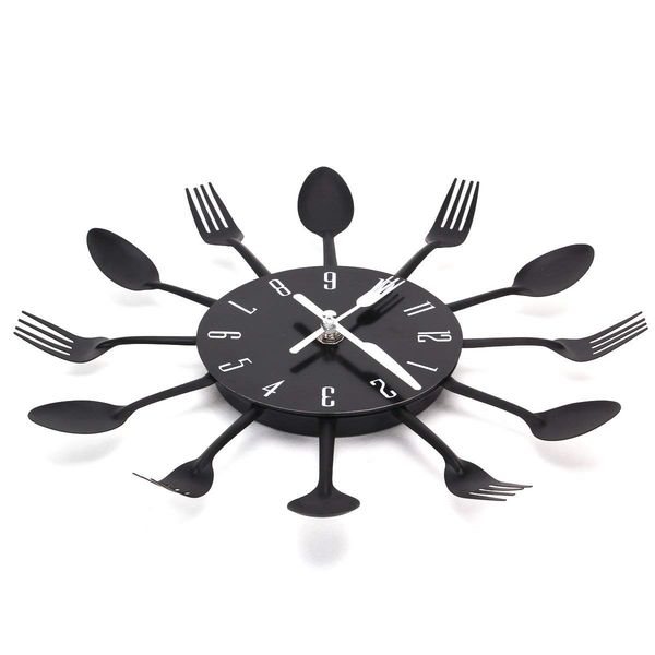 

home decorations noiseless stainless steel cutlery clocks knife and fork spoon wall clock kitchen restaurant home decor