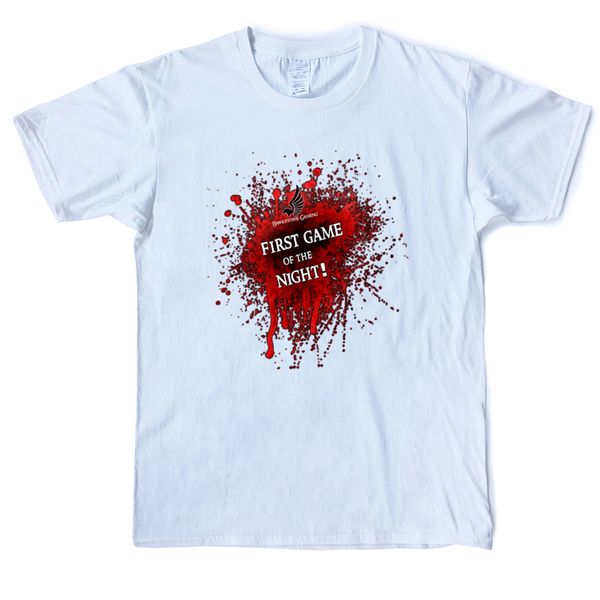 

first game of the night blood splatter t shirt men's 100% game design cotton fashion t-shirts crew neck short sleeve tees shirt print, White;black