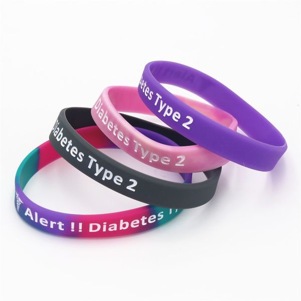 

1pc medical alert type 2 diabetes dependent silicone wristband armband nurse diabetic bracelets bangles gifts sh138, Golden;silver