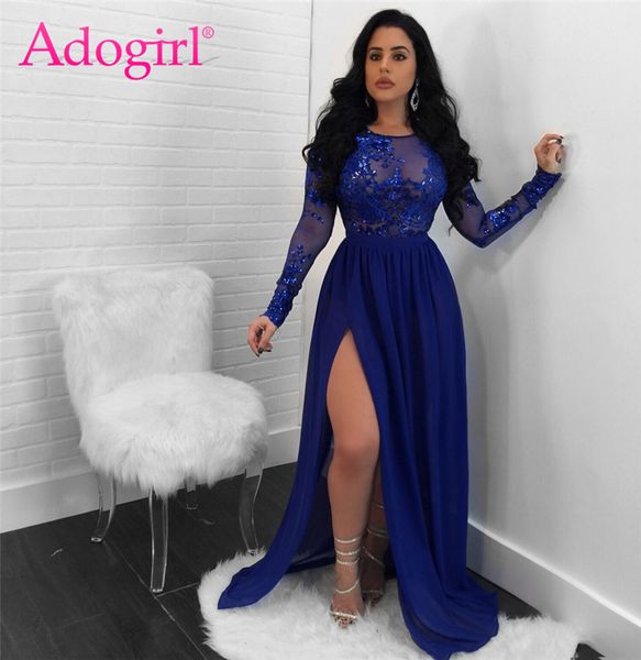 

adogirl open back see through sequins night club dress o neck long sleeve high slit maxi evening party dresses vestido, Black;pink