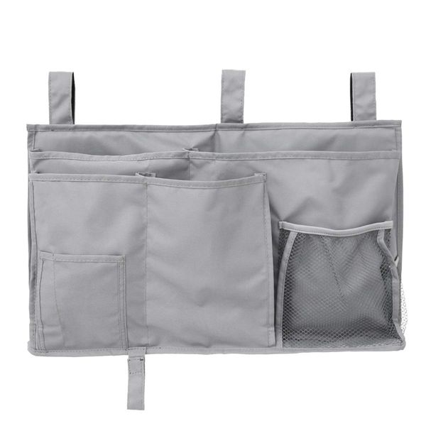 

hanging organizer bedside storage bag for bunk and hospital beds, dorm rooms bed rails gray