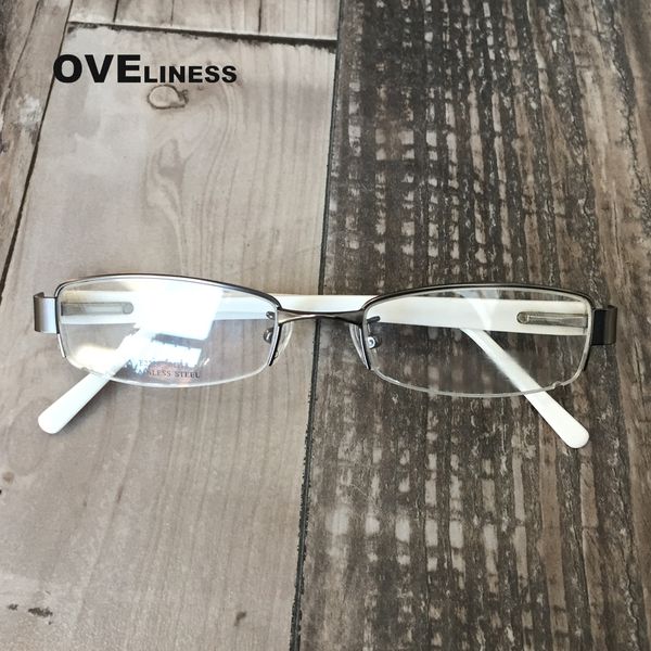 

optical eyewear glasses frame stainless steel spectacles frame half rim prescription eyeglasses gun color myopia glasses, Black