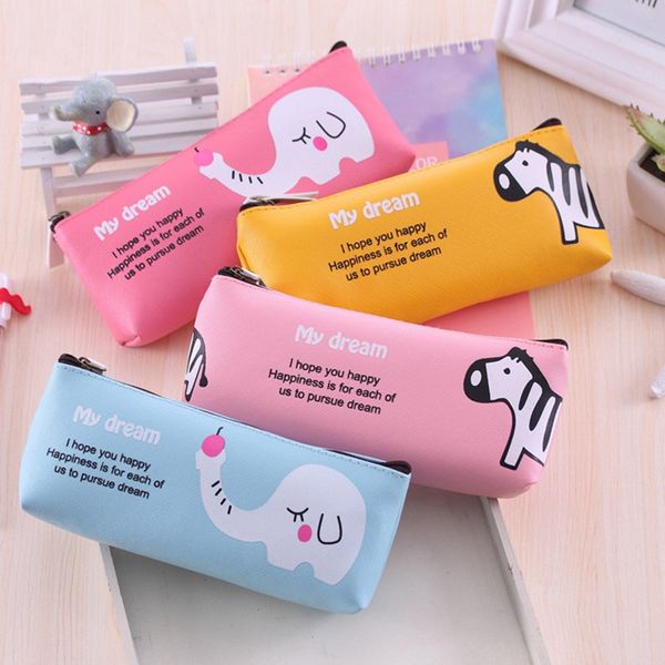 

cute cartoon zebra elephant pu leather pencil case for girl boy funny pencil bag stationery school office supplies
