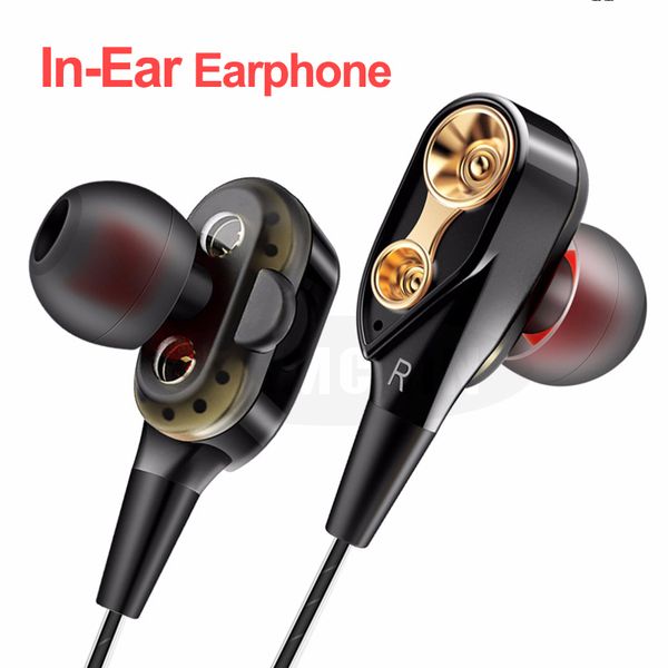 

high bass wired earphone dual drive stereo in-ear earphones with microphone computer earbuds for cell phone