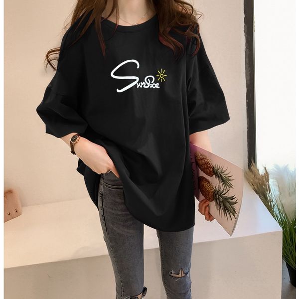 

short-sleeved t- t- shirt female 2020ins fashionable students loose slim han fan midi versatile half-sleeved shirt, White