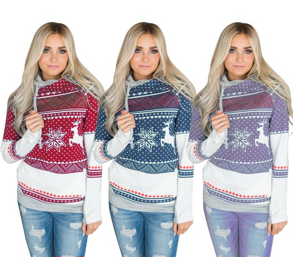 

женская одежда пуловер толстовка с капюшоном sweatershirt печать рождество снежинка олень печать платья, Black