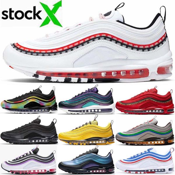 

2020 graphical theme 97 black bullet running shoes mens women og 97s red leopard triple black sports sneakers trainers airs size 36-46