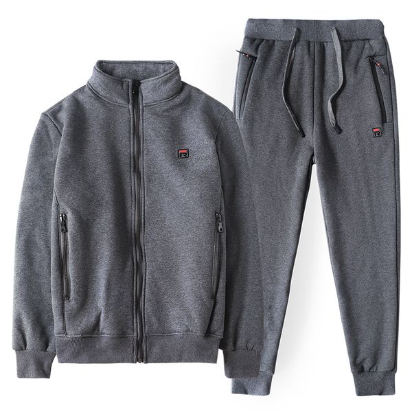 

2019 winter new stand collar men's sportswear fleece tracksuit thicken warm sweat suits big size 6xl 7xl 8xl, Gray