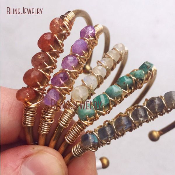 

gold colorful gemstones crystal jewelry moonstone sunstone bracelets bangle bm27715, Black