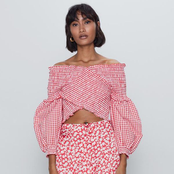 

agong slash neck short tshirts women fashion plaid printed women elegant asymmetrical long sleeve tees female ladies cr, White