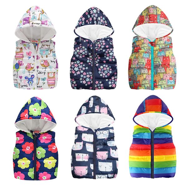 

autumn winter kids sleeveless hooded vests girls boys cartoon printed jackets children warm coat cashmere vest outwear, Camo