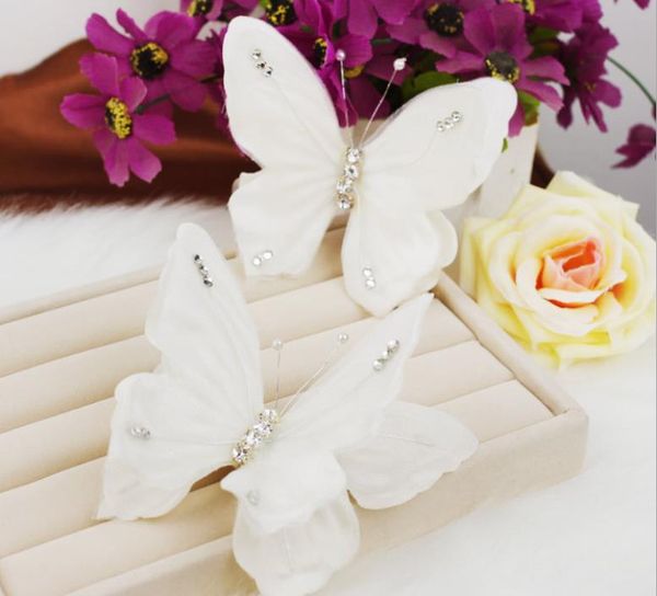 

bridal tiara flower wedding hair accessories handmade butterfly hair clips white wedding dress accessories, Silver