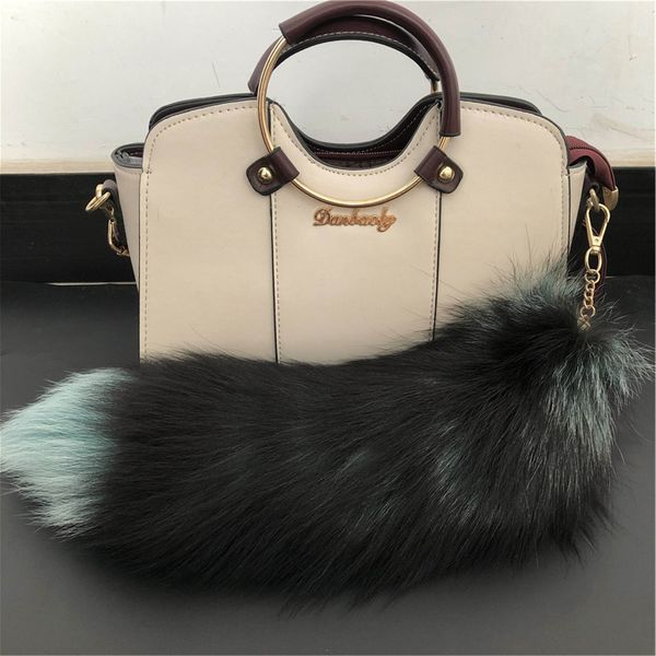

turquoise- real genuine fox fur tail keychians plush pom poms cosplay toy keyrings car keychain bag charm tassels, Silver