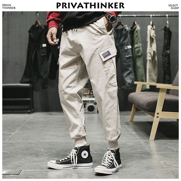 

men streetwear cargo pants mens hiphop sweatpants male cotton korean joogers pants fashions clothing 2018 plus size, Black
