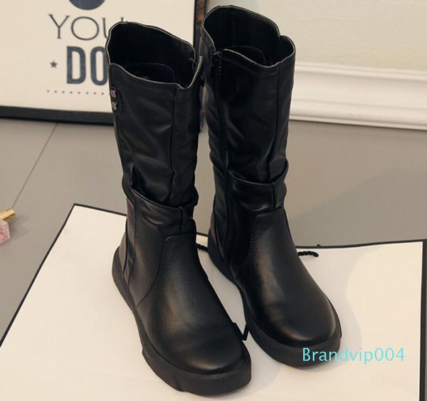 

warm mid-leg boot women's boots british fashion boots round toe mid-heel flat side zipper martin boots v61, Black