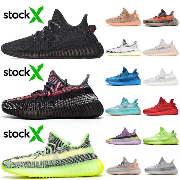 

2020 yecheil 3m reflective kanye west v2 designer shoes triple black blue zebra tint sesame glow yeezreel women trainers running shoes 36-48