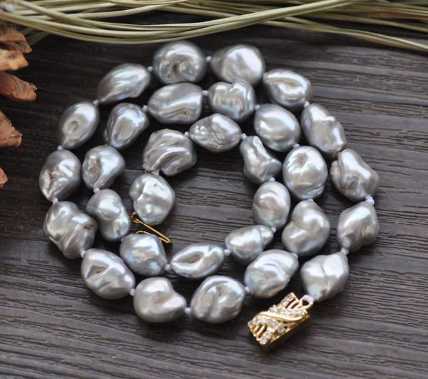 

p7716 48" 13mm gray baroque keshi reborn pearl necklace, Silver
