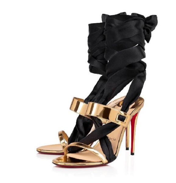 

sophisticated sandale stiletto red bottom sandals women crepe satin perched strappy heels stiletto summer high heels shoes 35-42, Black