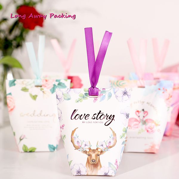 

flowers priting pillow box for chocolate candy cookie wedding party baby shower packaging boxes with ribbon