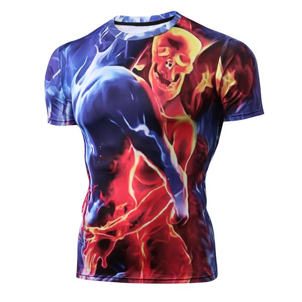 

mens designer 3d halloween couple flame bone skull short sleeve creative t-shirt, White;black
