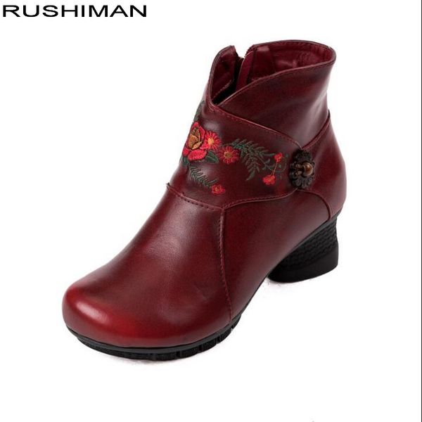 

rushiman handmade ankle boots retro single boots shoes women fashion soft genuine leather western for women, Black