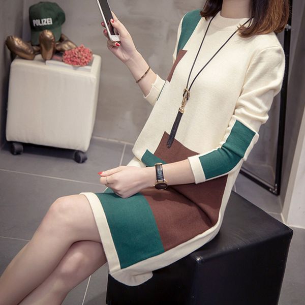 

long sleeve knit pullover bottoming clothing o-neck mama woman sweater autumn winter long sweater, White;black