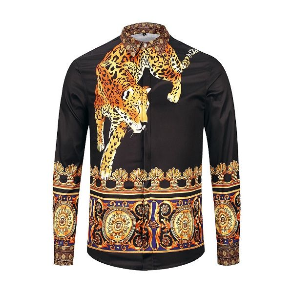 

men's 2019 luxury hugo men's clothing retro noble tiger haunted design t-shirts medusa fashion printing tee lapel men's m-3xl, Black
